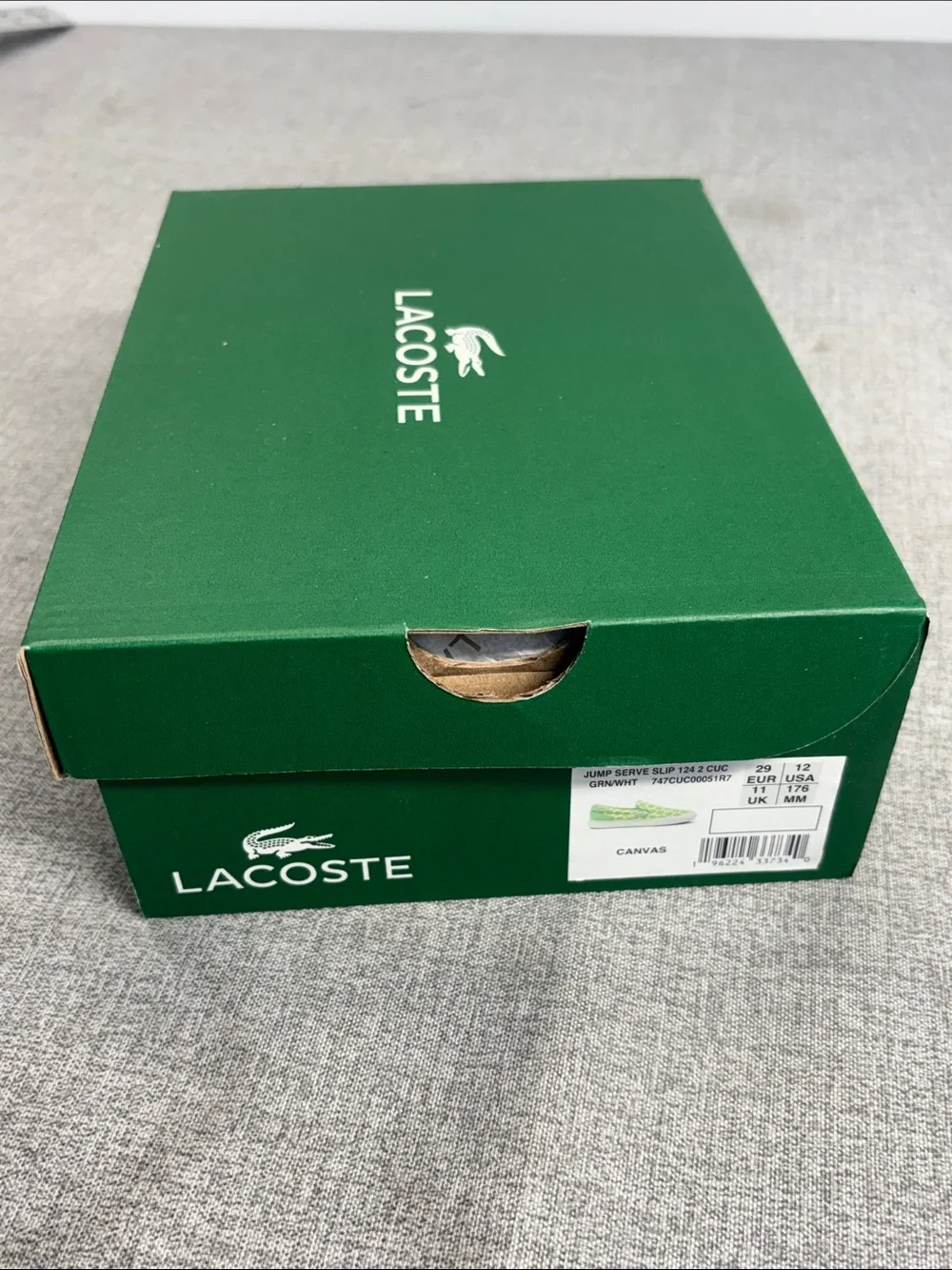 Lacoste Jump Serve Green and White Slip-On Canvas Sneakers Children’s Size 12 US